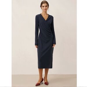 Crossover V-Neck Wrap Stretch Midi Dress MARNIE
